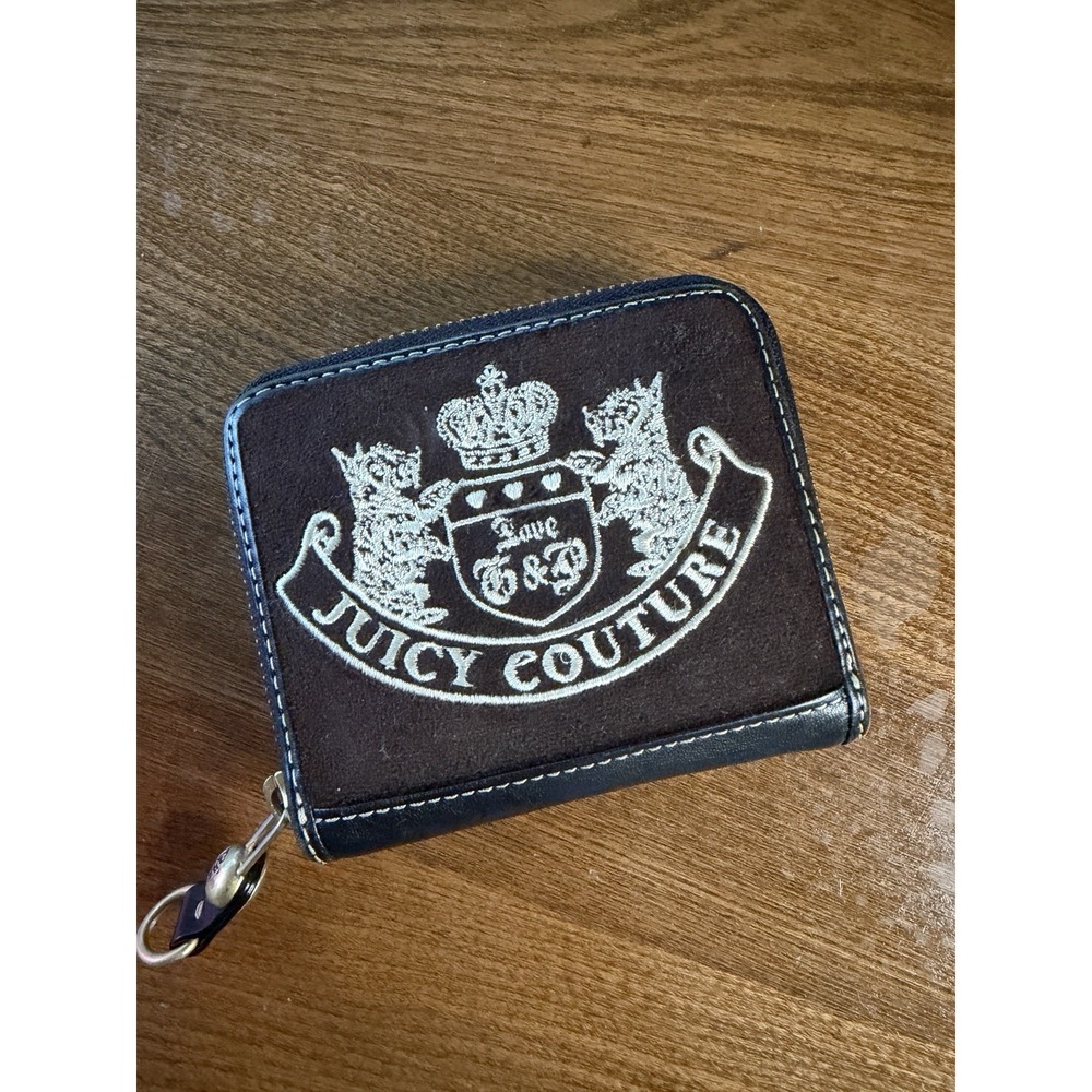Vintage Y2K Juicy Couture Velour Scottie Dog Zip Wallet Mad Money Princess Black